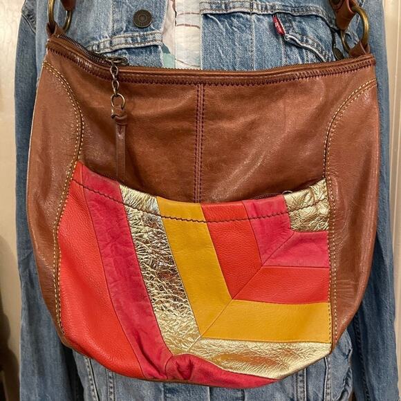 The Sak brown Leather with patchwork design shoulder bag - Picture 1 of 13